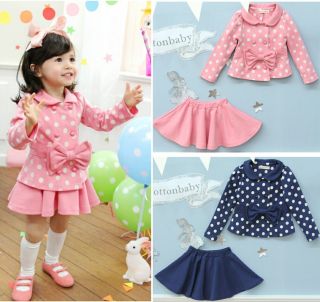 Baby Girl's Bow Dot Top Dress Set Coat Skirt Clothing Wear Outfit Age 2 6 Years