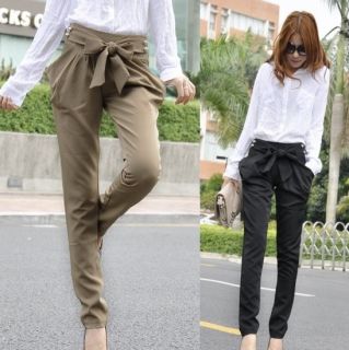 Womens European Fashion Casual Butterfly Bowknot Slim Pants Colors Khaki M R121