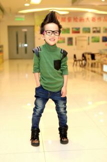 New Baby Toddler Boys Kid Clothes Leather Poloneck Long Sleeve Shirts Size 2 7Y