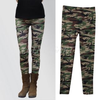 Graffiti Style Womens Army Green Camo Elastic Trouser Camouflage Leggings Tights