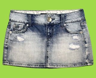 Hint Sz 1 Womens Juniors Blue Jeans Denim Micro Mini Skirt Destroyed JA68