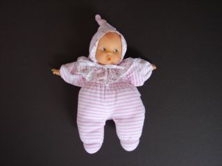 Corolle Pink White Stripe Soft Plush Baby Doll Lovey