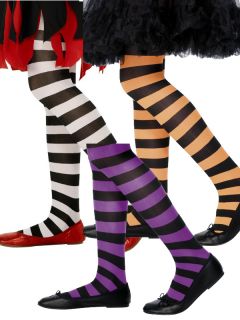Girls Stripey Striped Tights Halloween Witch Alice Fancy Dress Child Costume