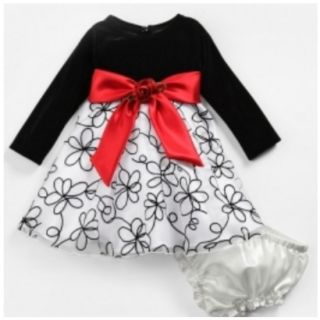 Infant Toddler Gilrs Black White Holiday Dress Satin
