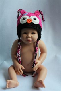 Handmade Knit Crochet Pink Black Owl Baby Hats Shoes Nappy Newborn Photo Prop