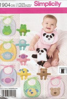 S1904 Simplicity 6 5" Stuffed Animals Baby Bibs 5 Appliques Free US Shipping