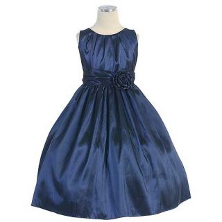 Sweet Kids Little Girls Size 6 Solid Navy Pleated Christmas Dress