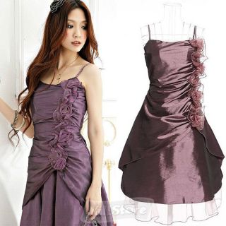 Fashion Women's Flower Sweet Pleated Party Wedding Dress Purple