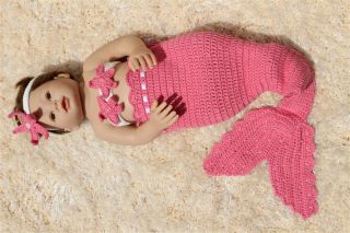 New Handmade Crochet Knit Mermaid Tail Headband Newborn Baby Photo Prop Violet