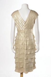 Adrianna Papell Metallic Gold Sleeveless Tiered Knee Length Shift Dress Size 8