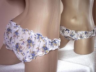 Pretty White Floral Print Frilly Chiffon Mini Panties Knickers 12