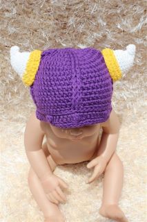 New Handmade Cotton Purple Tauren Viking Newborn Baby Knit Crochet Hat 0 3 Year