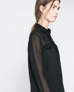 Womens European Fashion Chiffon Splice Long Sleeve Collar Dress Black B3653MS