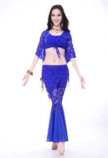 Newest Belly Dance Costume Outfit Dancewear Lace 3Pics Top Tube Pants