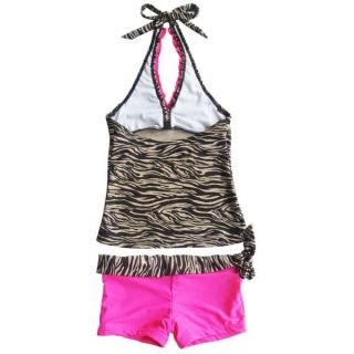 Girls Brown Zebra Halter Tankini Kids Swimsuit Swimwear Bathing Suit 8 10 12 14