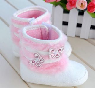 White Fur Winter Snow Boots Toddler Infant Baby Girls Warm Shoes US size3 S83