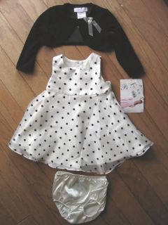 Girls Dress Polka Dot Black White with Bolero Jacket Bonnie Jean Size 12 Month