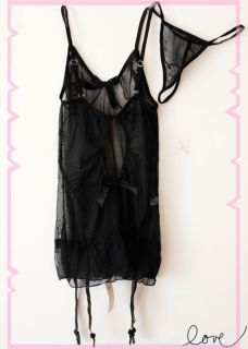 Hot Black Lace Sexy Lingerie Underwear Sleepwear Glamour G String Garter Belts
