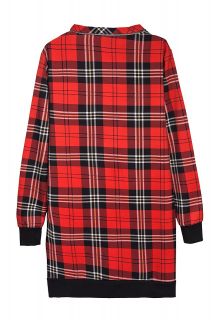 Womens European Fashion Crewneck Long Sleeve Grid Print Mini Dress B4237