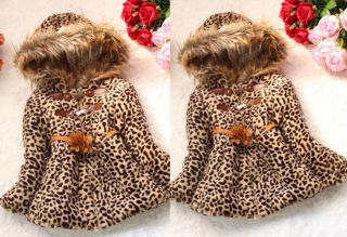 Baby Girl Faux Fur Leopard Hoody Clothes Kid Winter Warm Jacket Clothing