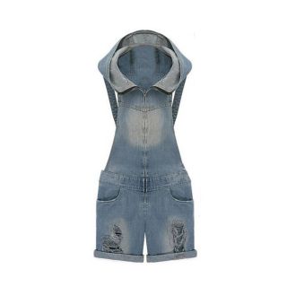 Women Washed Jeans Denim Casual Hole Short Jumpsuit Romper Overall Pants FN102