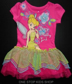 Tinkerbell Girls 2T 3T 4T 4 5 6 Set Outfit Shirt Shorts Dress Disney Fairy Tink