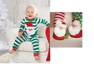 Mud Pie Santa Baby Collection Green White Christmas Santa Pajamas 101A014 New