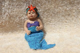 New Handmade Crochet Knit Mermaid Tail Headband Newborn Baby Photo Prop Binary