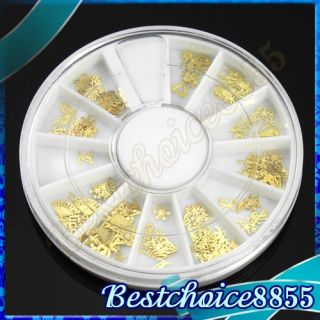 Mixed Style Gold Metal Slice Sticker Round Wheel Nail Art Tips Design Decoration