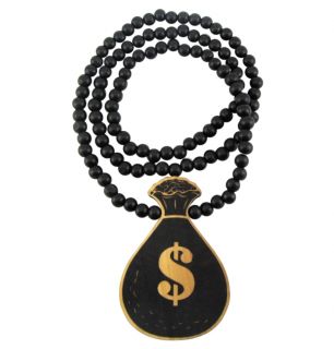 Wooden Money Bag Pendant Piece w 36" Chain Necklace Good Wood Young Money Cash