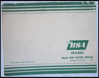 BSA Motorcycle Parts Manual Vintage Spares Book 1967 B44 Victor Special 441