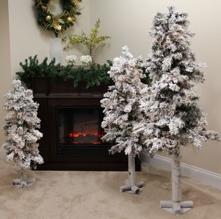Set of 3 Flocked Woodland Alpine Artificial Christmas Trees 3' 4' 5' Unlit