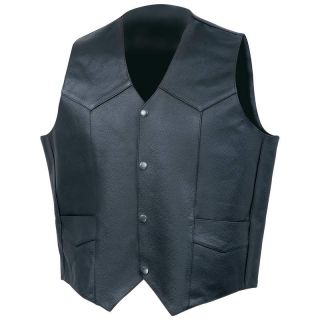 Mens Solid Genuine Cowhide Black Leather Vest Motorcycle Western Style Lined Man