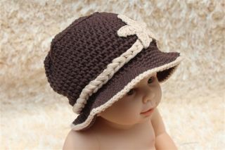 Cute Cotton Handmade Brown Grey Knit Cowboy Baby Hat Newborn Photo Prop 0 3Year