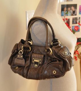 Juicy Couture Brown Patent Crinkle Cow Hide Leather Shoulder Bag