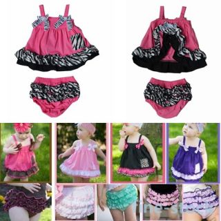 Kids Nappy Cover Ruffled Bloomers Top Dress Pants Headband Set Baby Clothes 0 3Y