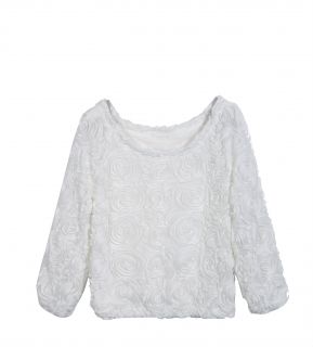 3D Mesh Lace Rose Floral Long Sleeve Jumper Top Sweater