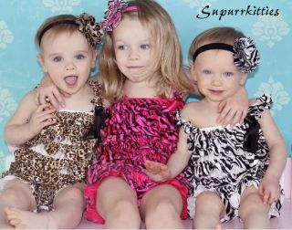 Animal Zebra Leopard Polka Dot Print Satin Ruffle Petti Rompers Baby Photo Prop