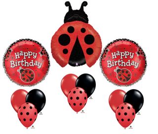 Ladybug Happy Birthday Balloon Bouquet Set Party Red Black Mylar Latex Lady Bug