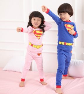 Hot Superman Baby Kids Boys Girls Pajamas Set Clothes Outfits Suits Age 2 7Years