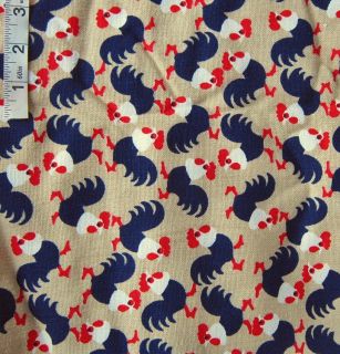 4 yds Red White Blue Rooster Print Cotton Broadcloth Fabric Apparel Besspread