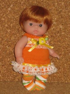OOAK Berenguer 5" Itsy Bitsy Baby Monique Carrot Red Wig Fabric Dress Tights Hat