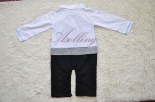 Boy Baby Formal Suit Tuxedo Set Romper Pants One Piece Outfit Jumpsuit Autumn