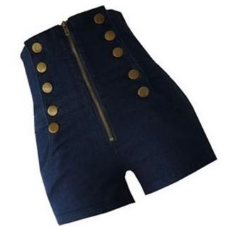 Lady Button Double Breasted Zipper Women's High Waist Pocket Pants Jeans Shorts