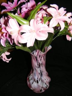 Pink Blown Glass Flower Vase Flowers Home Decor B1