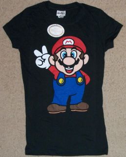 Super Mario Peace Sign Juniors Shirt Medium Brand New Baby Doll Nintendo
