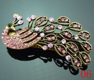 New Fashion Gold Tone Colorful Crystal Peacock Hair Clip Barrette Bridal S78