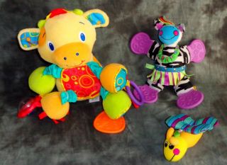 Plush Baby Toy Lot Bright Starts Cow Sassy Zebra Firefly Rattle Sensory Teether