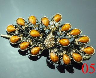 Fashion Bronze Colorful Crystal Peacock Hair Clip Barrette Bridal Charm Hot S83