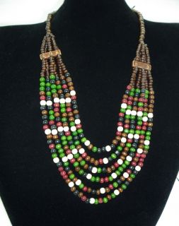 Chunky Multicolor Natural Wood Beads Bohemian Style Retro Long Wooden Necklace